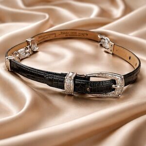 Brighton Black Croc-Embossed Belt with Silver Accents